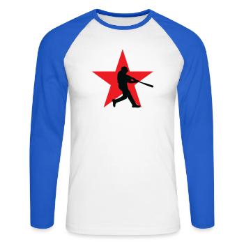 Baseball - Sport - T-shirt baseball manches longues Homme - blanc/bleu royal - Devant - Nik (191cm)
