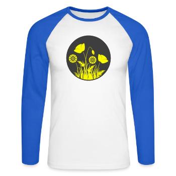 Yellow flowers in a circle - Unisex Long Sleeve Baseball T-Shirt - white/royal blue - Front - Nik (191cm)