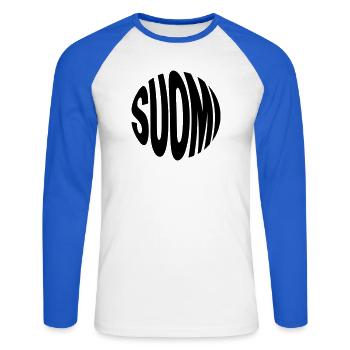 Suomi - Finland inscription - Unisex Long Sleeve Baseball T-Shirt - white/royal blue - Front - Nik (191cm)