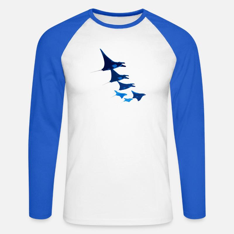 Manta Ray, Devil Ray, Stingray, Diver - Unisex Long Sleeve Baseball T-Shirt - white/royal blue