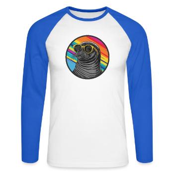 Colorful seal with sunglasses - Unisex Long Sleeve Baseball T-Shirt - white/royal blue - Front - Nik (191cm)
