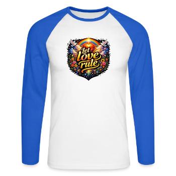 Que l’amour règne - T-shirt baseball manches longues Homme - blanc/bleu royal - Devant - Nik (191cm)