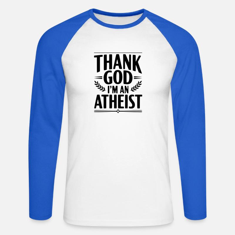 Gott sei Dank bin ich Atheist - Unisex Baseballshirt langarm - Weiß/Royalblau