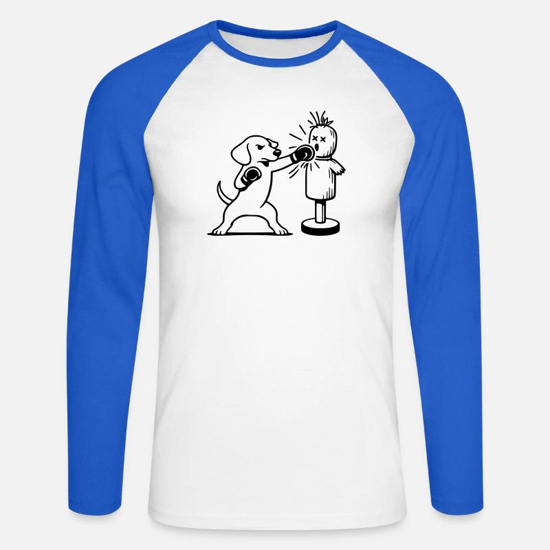sparring dackel boxen line art  - Unisex Baseballshirt langarm - Weiß/Royalblau