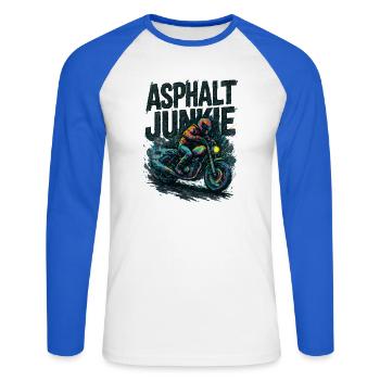 asphalt junkie - moto - T-shirt baseball manches longues Homme - blanc/bleu royal - Devant - Nik (191cm)