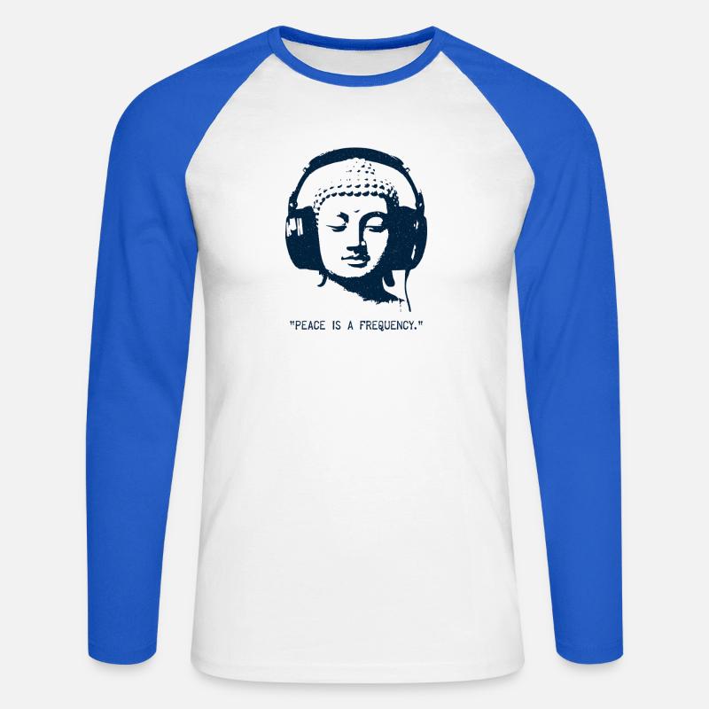 Buddha - Peace is a Frequency - Unisex Baseballshirt langarm - Weiß/Royalblau