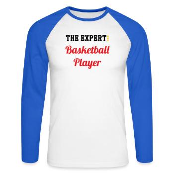The Basketball Expert - Unisex Long Sleeve Baseball T-Shirt - white/royal blue - Front - Nik (191cm)