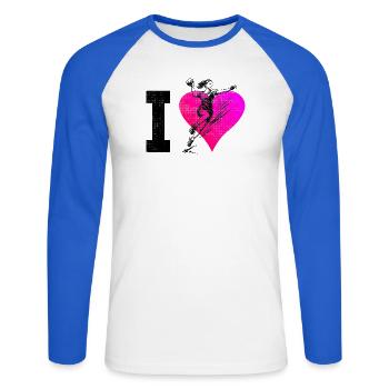 I love handball cool motif for handball for - Unisex Long Sleeve Baseball T-Shirt - white/royal blue - Front - Nik (191cm)