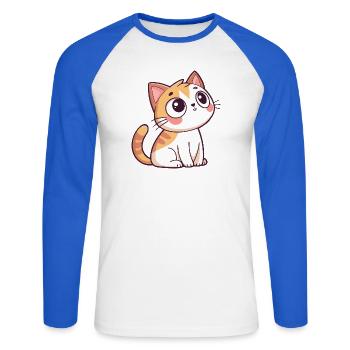 Curious Kitten - Unisex Long Sleeve Baseball T-Shirt - white/royal blue - Front - Nik (191cm)