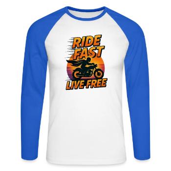 Ride Fast Live Free - T-shirt baseball manches longues Homme - blanc/bleu royal - Devant - Nik (191cm)