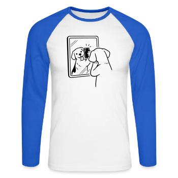 Chien Selfie Chien - T-shirt baseball manches longues Homme - blanc/bleu royal - Devant - Nik (191cm)