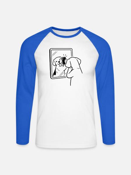 Selfie Dog Dog - Unisex Long Sleeve Baseball T-Shirt - white/royal blue