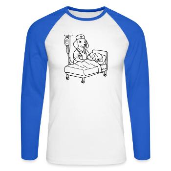 klinik hunde krankenpflege dog edition - Unisex Baseballshirt langarm - Weiß/Royalblau - Vorne - Nik (191cm)