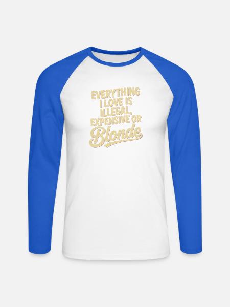 Tout ce que j’aime Illégalement, hommes blonds chers - T-shirt baseball manches longues Homme - blanc/bleu royal