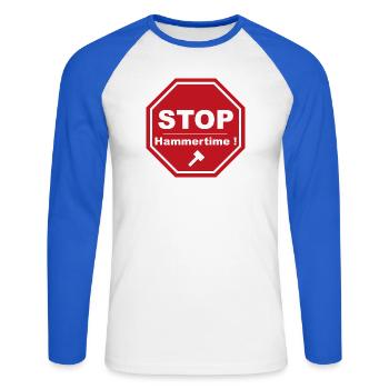 Stopp Hammertime - Unisex Baseballshirt langarm - Weiß/Royalblau - Vorne - Nik (191cm)