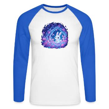 Le Lapin au clair de lune dans la Forêt de Roses - T-shirt baseball manches longues Homme - blanc/bleu royal - Devant - Nik (191cm)