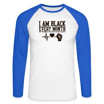 Je suis noir chaque mois battement de cœur Poing - T-shirt baseball manches longues Homme - blanc/bleu royal - Devant - Nik (191cm)
