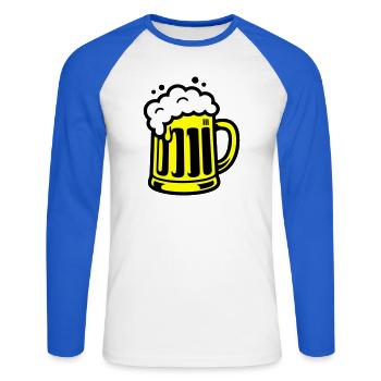 Icône de chope de bière - T-shirt baseball manches longues Homme - blanc/bleu royal - Devant - Nik (191cm)