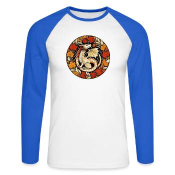 Autumn Dragon Circular Leaf Pattern - Unisex Long Sleeve Baseball T-Shirt - white/royal blue - Front - Nik (191cm)