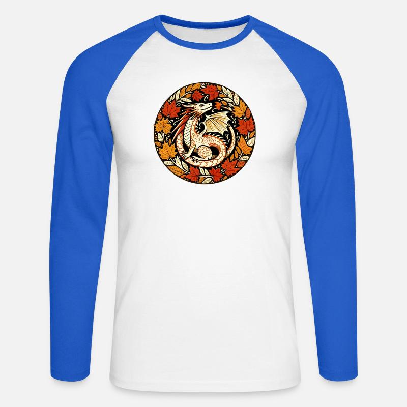 Herbstdrachen-Rundblattmuster - Unisex Baseballshirt langarm - Weiß/Royalblau