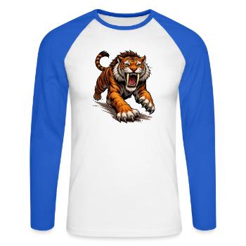 Comic Tiger Attack - Unisex Long Sleeve Baseball T-Shirt - white/royal blue - Front - Nik (191cm)