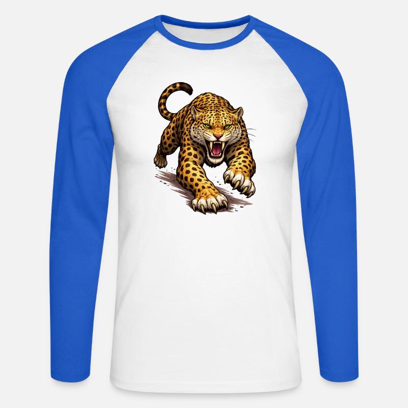 Leopard Animal Comic - Unisex Baseballshirt langarm - Weiß/Royalblau