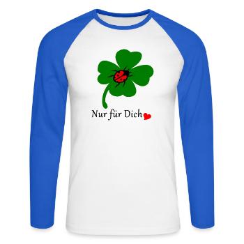 Trèfle avec coccinelle - T-shirt baseball manches longues Homme - blanc/bleu royal - Devant - Nik (191cm)