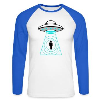 UFO Abduction Beam Me Up Vector - Unisex Long Sleeve Baseball T-Shirt - white/royal blue - Front - Nik (191cm)