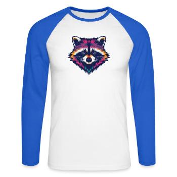 Color Explosion Raccoon Head - Unisex Long Sleeve Baseball T-Shirt - white/royal blue - Front - Nik (191cm)