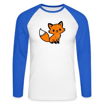 Fuchs Niedlich Comic - Unisex Baseballshirt langarm - Weiß/Royalblau - Vorne - Nik (191cm)