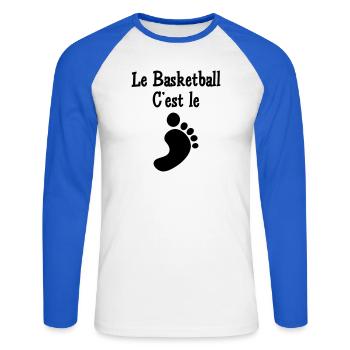 Basketball is the foot - Unisex Long Sleeve Baseball T-Shirt - white/royal blue - Front - Nik (191cm)