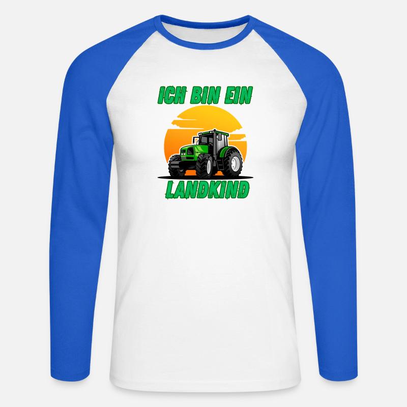 Traktor - Ich bin ein Landkind - Unisex Baseballshirt langarm - Weiß/Royalblau