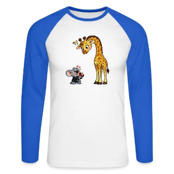 Love Giraffe und Koala T-Shirt - Unisex Baseballshirt langarm - Weiß/Royalblau - Vorne - Nik (191cm)