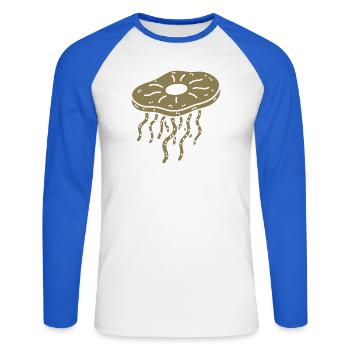 Minimalist Kombucha SCoby Tea Jellyfish - Unisex Long Sleeve Baseball T-Shirt - white/royal blue - Front - Nik (191cm)