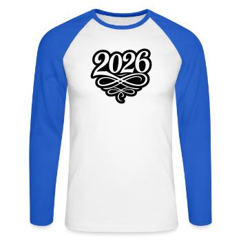 Année 2026 - T-shirt baseball manches longues Homme - blanc/bleu royal - Devant - Nik (191cm)