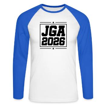 Jga 2026 Bachelor Party - Unisex Long Sleeve Baseball T-Shirt - white/royal blue - Front - Nik (191cm)