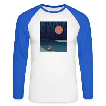 SURFER WELLE - Unisex Baseballshirt langarm - Weiß/Royalblau - Vorne - Nik (191cm)