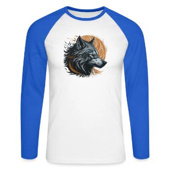 Schwarzer Wolf unter dem goldenen Mond - Unisex Baseballshirt langarm - Weiß/Royalblau - Vorne - Nik (191cm)
