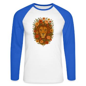 Halo de la Fleur du Lion en Floraison - T-shirt baseball manches longues Homme - blanc/bleu royal - Devant - Nik (191cm)