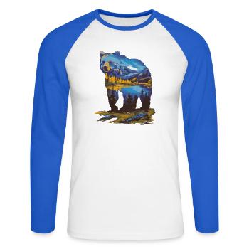 Wander Bear Mountains Lake Retro Nature Design - Unisex Long Sleeve Baseball T-Shirt - white/royal blue - Front - Nik (191cm)