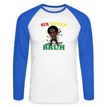 Six Seven Bruh Dabbing Juneteenth Girl Afro Girls - Unisex Long Sleeve Baseball T-Shirt - white/royal blue - Front - Nik (191cm)