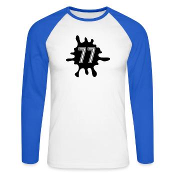 Klecks 77 Zahl - Unisex Baseballshirt langarm - Weiß/Royalblau - Vorne - Nik (191cm)
