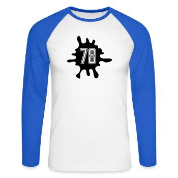 Klecks 78 Zahl - Unisex Baseballshirt langarm - Weiß/Royalblau - Vorne - Nik (191cm)