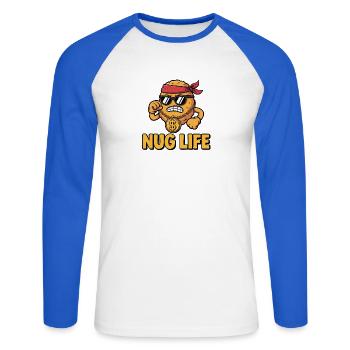 Nug Life - T-shirt drôle - T-shirt baseball manches longues Homme - blanc/bleu royal - Devant - Nik (191cm)