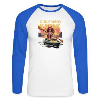 Girls Who Kayak Heaven Gift Design - Unisex Baseballshirt langarm - Weiß/Royalblau - Vorne - Nik (191cm)