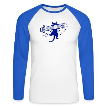 Chat mignon Musicien Instrument de musique - T-shirt baseball manches longues Homme - blanc/bleu royal - Devant - Nik (191cm)