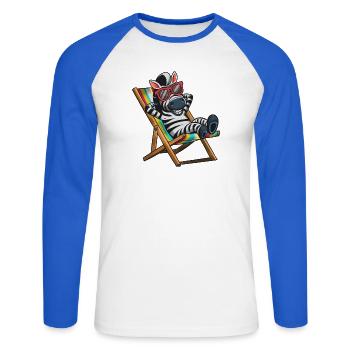 Zebra relaxing in deck chair with colorful stripes - Unisex Long Sleeve Baseball T-Shirt - white/royal blue - Front - Nik (191cm)