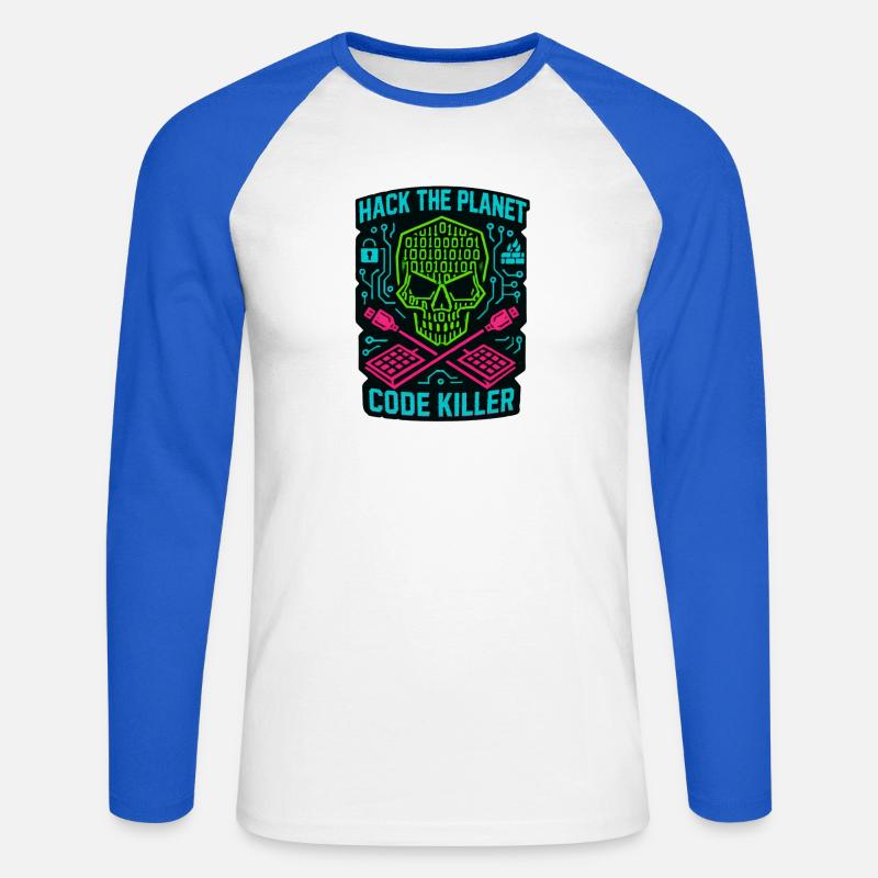 Hack the Planet Code Killer - Cybersécurité - T-shirt baseball manches longues Homme - blanc/bleu royal
