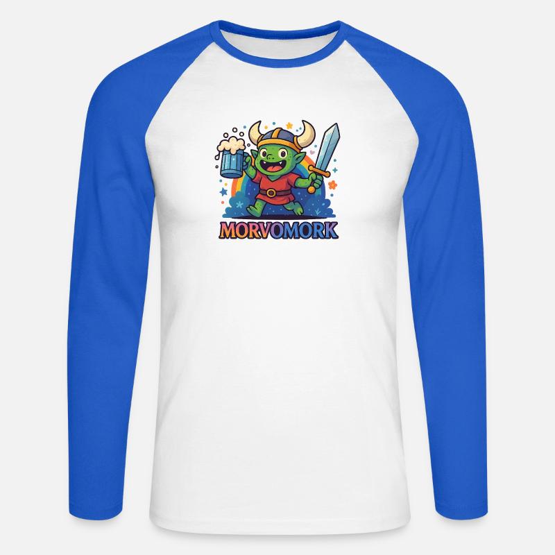 Goblin Vichingo Divertente Eroe - Maglia da baseball a manica lunga da uomo - bianco/blu royal