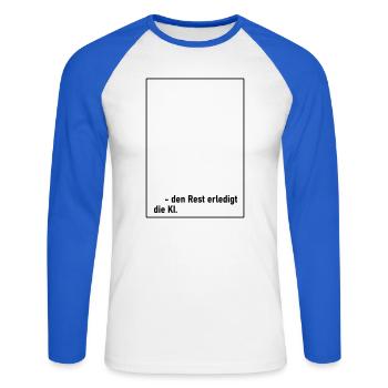 Rest AI - Unisex Long Sleeve Baseball T-Shirt - white/royal blue - Front - Nik (191cm)